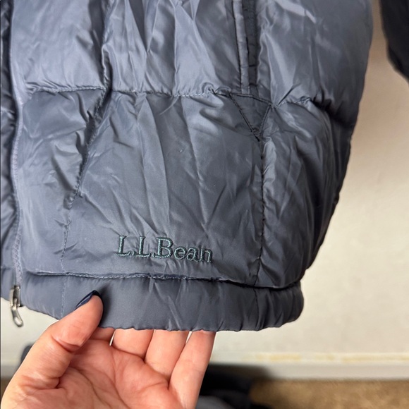 LL Bean Down Puffer Coat Jacket Waist Cinched XL Grey Blue Winter Warm Hooded - Picture 4 of 8